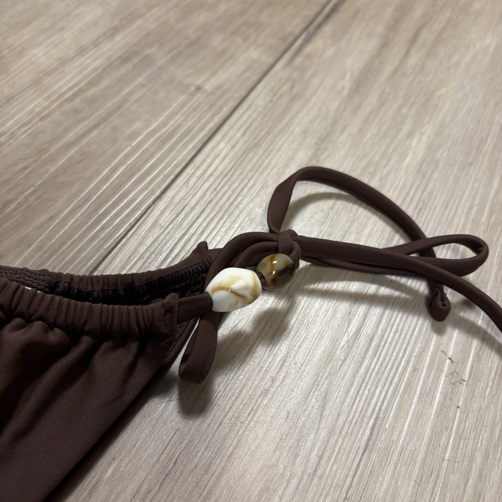 Abercrombie & Fitch Women's Brown Bikini Swim Suit Small Tie Shells - Picture 2 of 5